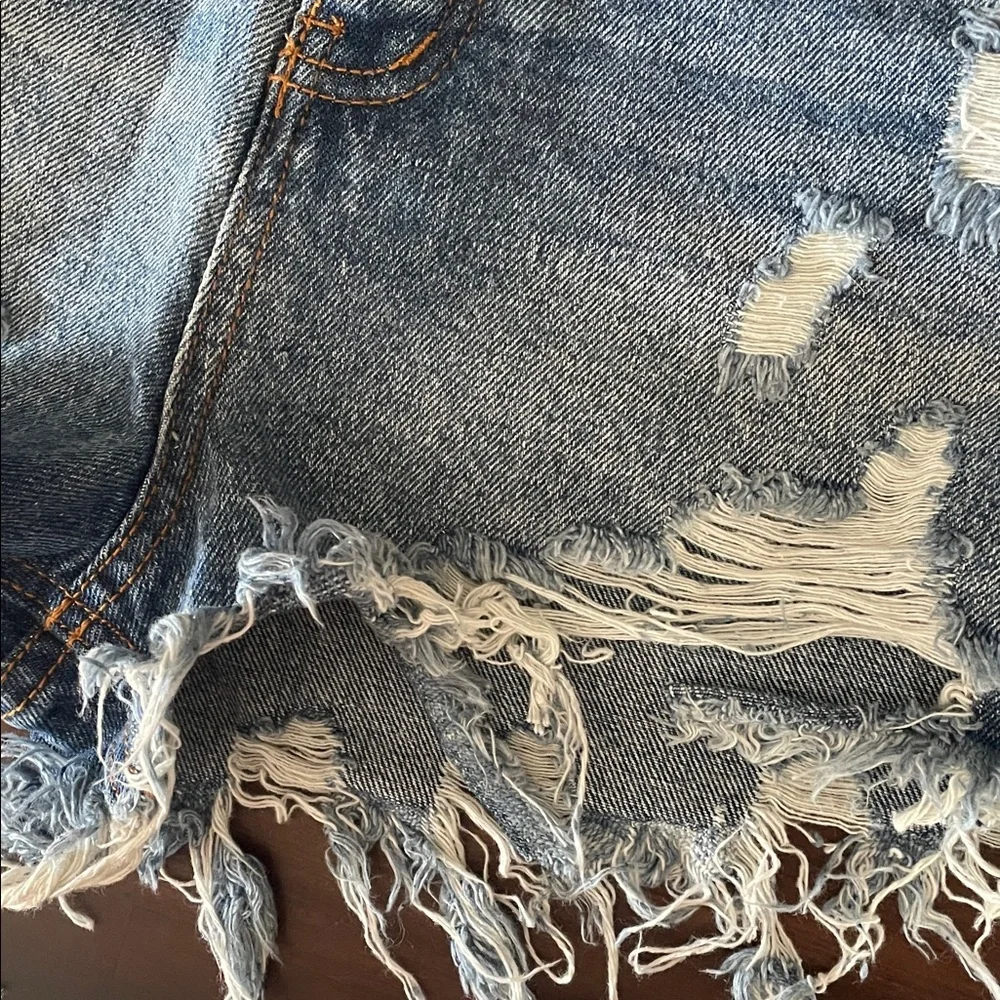Impressions Light Blue Ripped Jean Shorts - Picture 6 of 11